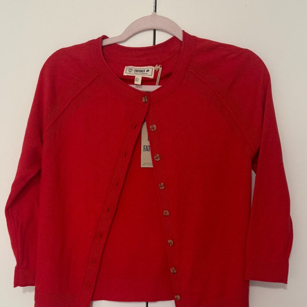 Fat Face Rose Red Crew Neck Cardigan